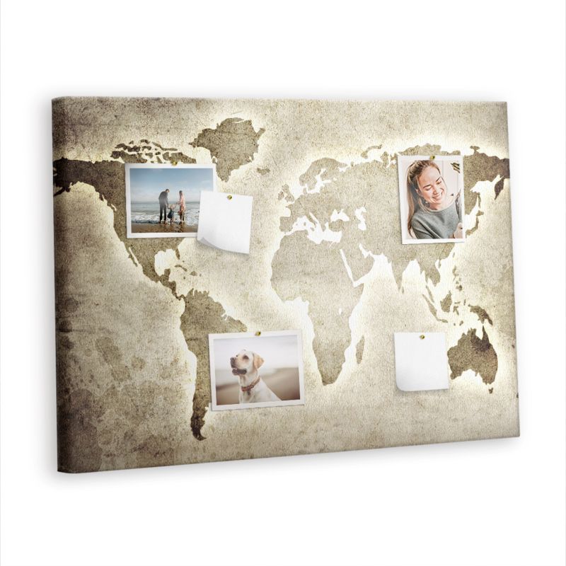 Tablica Korkowa Z Pinezkami Tulup 100x70 cm Panoramiczna mapa świata Organizer ścienny Pinezki metaliczne 1 kpl