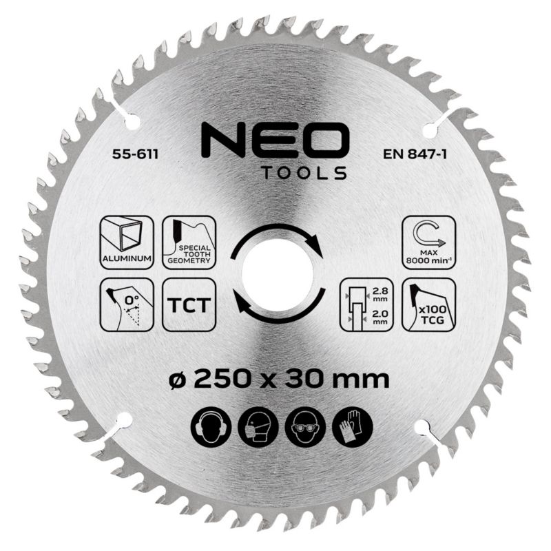 Tarcza do pilarki, widiowa NEO TOOLS, 250 x 30 mm, 100 zębów, do aluminium 1 szt