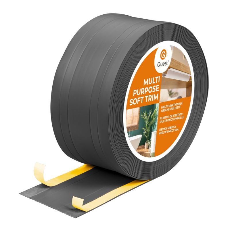 Listwa wykończeniowa samoprzylepna 2w1 PCV 110mm QUEST, maskująca elastyczna listwa podłogowa - ciemnoszary, 5 m, 1 szt.