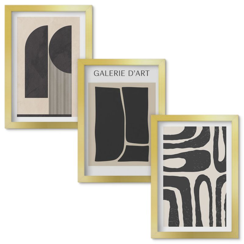 Set Obrazów w Ramie Wallfluent Abstrakcyjne minimalistyczne postery Złota rama 20x30cm 3 szt.