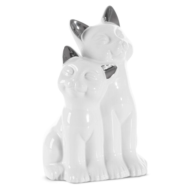 Figurka dekoracyjna Cat 1 Koty Eurofirany 14 x 12 x 22 cm biała srebrna 1 szt.