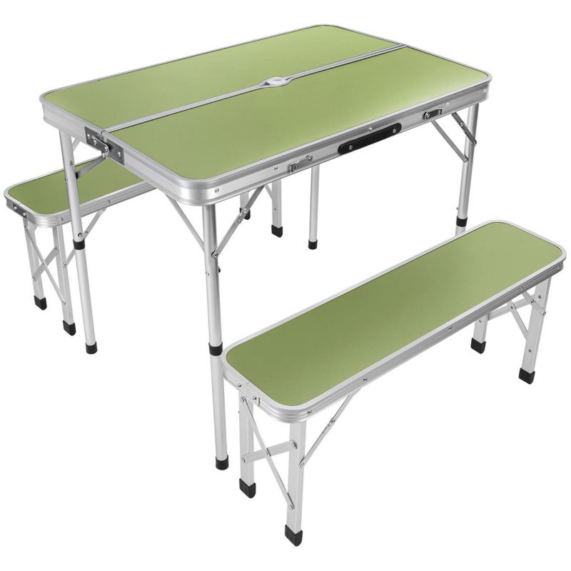 Stolik Enero Camp turystyczny składany kempingowy 90X60X70cm i 2 ławki 87X23X39cm zielony 1kpl