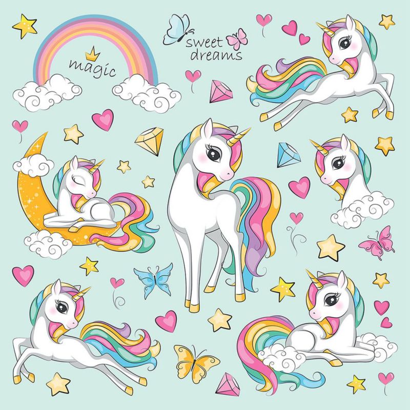 Naklejka na ścianę Sanders & Sanders jednorożce jasnoniebieskimIróżowym 42 x 30 cm - 1 szt.