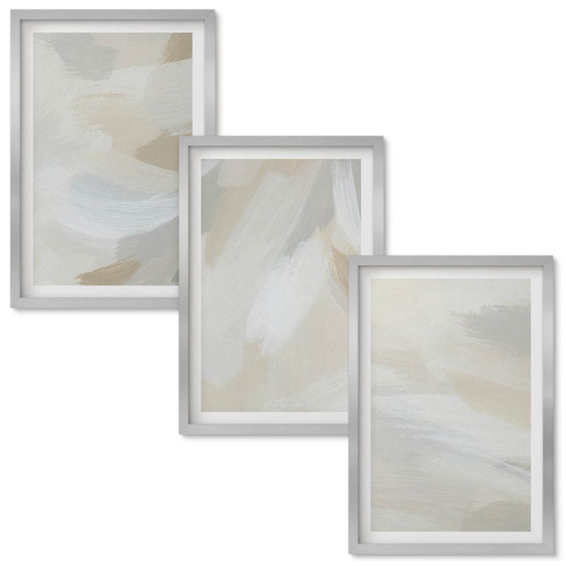 Obraz Ścienny Zestaw Wallfluent Abstrakcyjne tło pędzelki Srebrna rama 40x60 cm 3 szt.