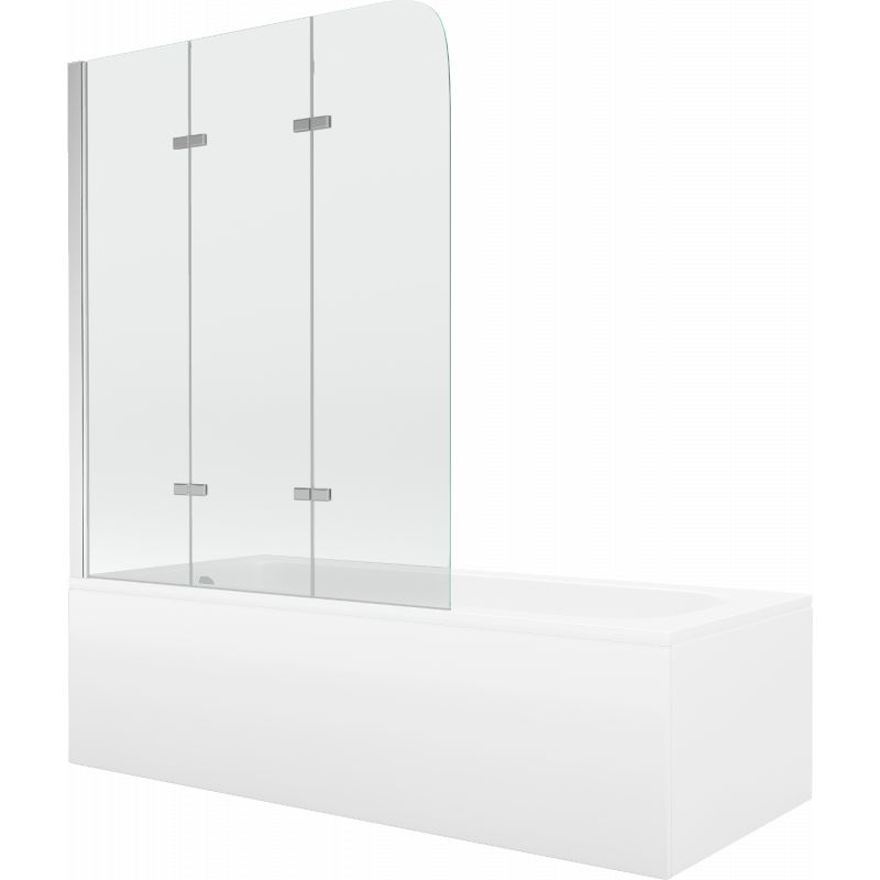 Wanna prostokątna Mexen Vega 170 x 70 cm z obudową i parawanem 3-skrzydłowym 120 cm transparent chrom 1 kpl.