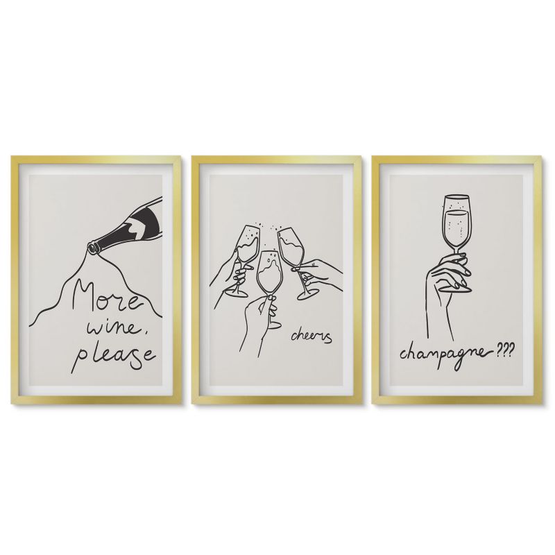 Obrazy w złotej ramie Tulup 40x60 cm Szampan Wino line-art Galeria ścienna 1 kpl
