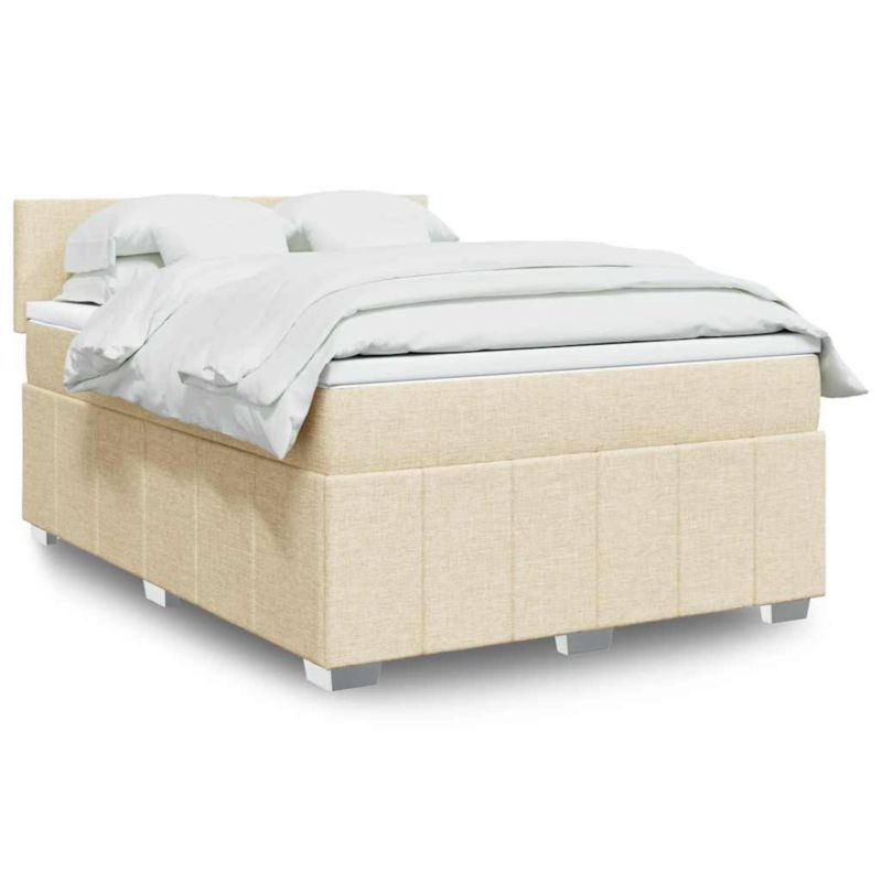 Łóżko z materacem WaszeMeble 135x190 cm Kremowy tkanina z LED WM-3289361 1 szt.