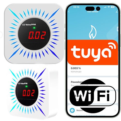 Czujnik CO czadu i gazu Sone z wyświetlaczem LCD syrena alarmowa WiFi 1 szt.