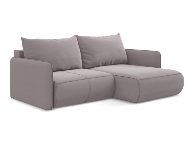 Narożnik prawostronny z funkcją spania LaMiaSofa PALERMO z tkaniny welwetowej 207x148 cm lawendowy 1 szt.