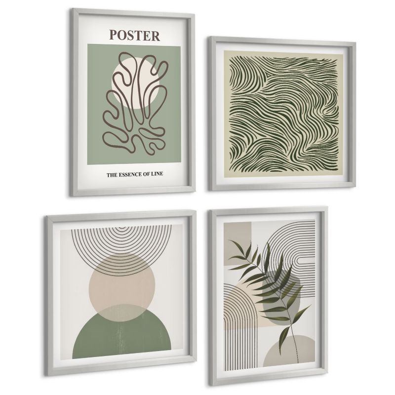 Czteroczęściowy Zestaw Obrazów ArtPrintCave (2x50x50+2x40x60cm) Srebrna rama Geometryczne botaniczne wzory 1 kpl.