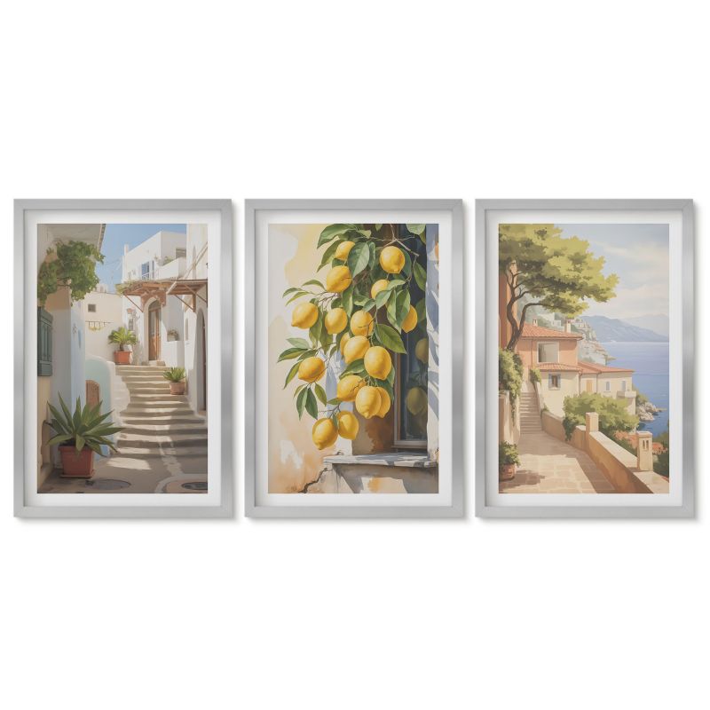 Obrazy w srebrnej ramie Tulup 40x60 cm Uliczki cytryny widok morza Galeria ścienna 1 kpl