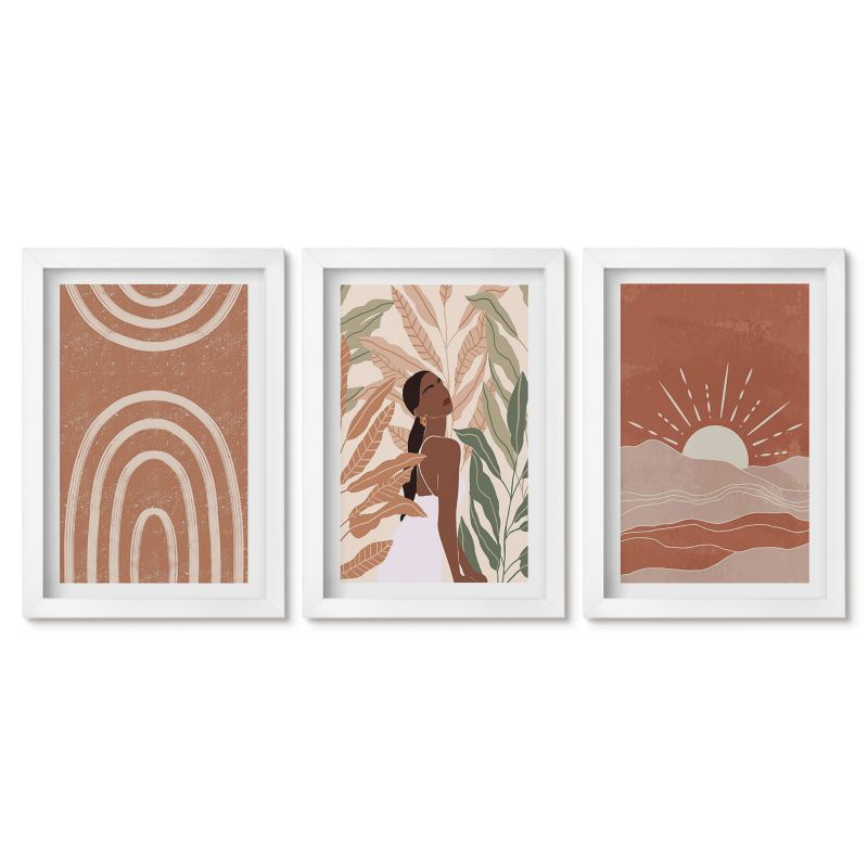 Komplet obrazów biała rama Tulup 20x30 cm Boho abstrakcyjne kształty Obrazy w białej ramie 1 kpl