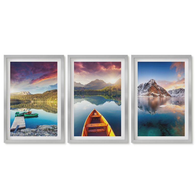 Obrazy w srebrnej ramie Tulup 40x60 cm Jeziora góry łódź spokój Obrazy w srebrnej ramie 1 kpl