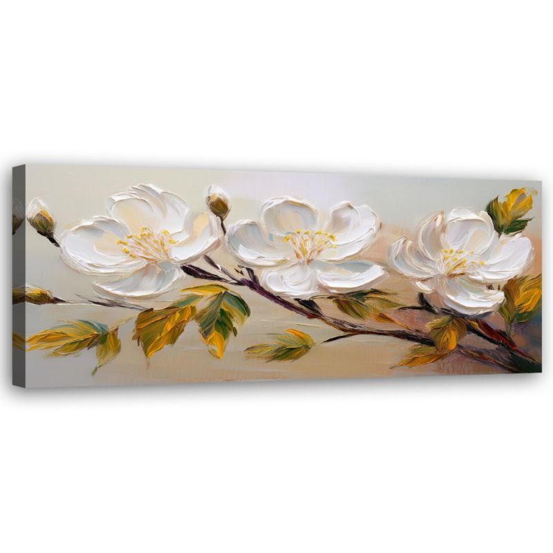 Obraz do salonu sypialni Feeby Białe Kwiaty Rośliny jak malowane 120x40cm 1szt