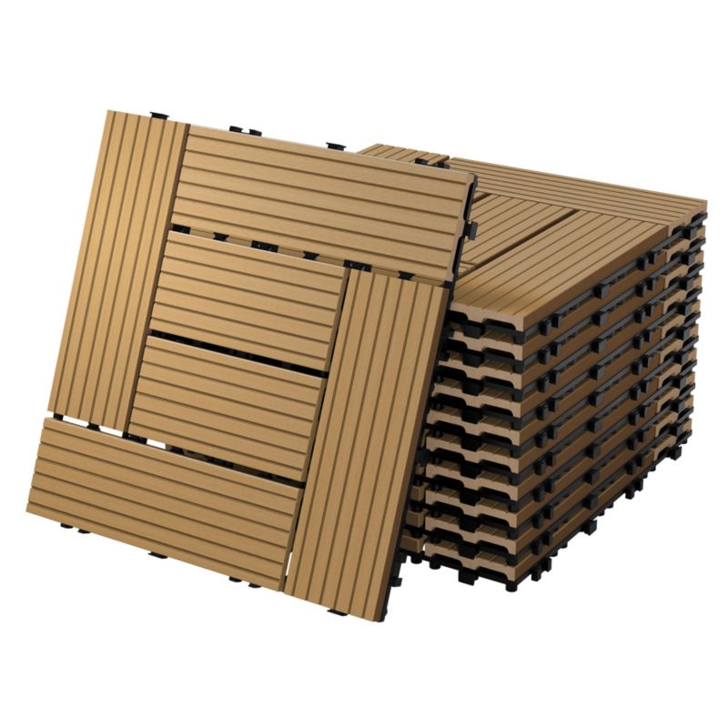 Płytki tarasowe ECD Germany WPC 30x30 cm mozaika teak wygląd drewna podłoga system klik drenaż panele balkon ogród 11 szt.