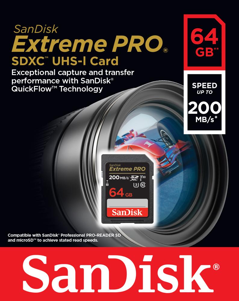 SanDisk SDXC 64GB Extreme PRO 200/90MB U3 class 10 V30 SDSDXXU-064G-GN4IN - Henryx24