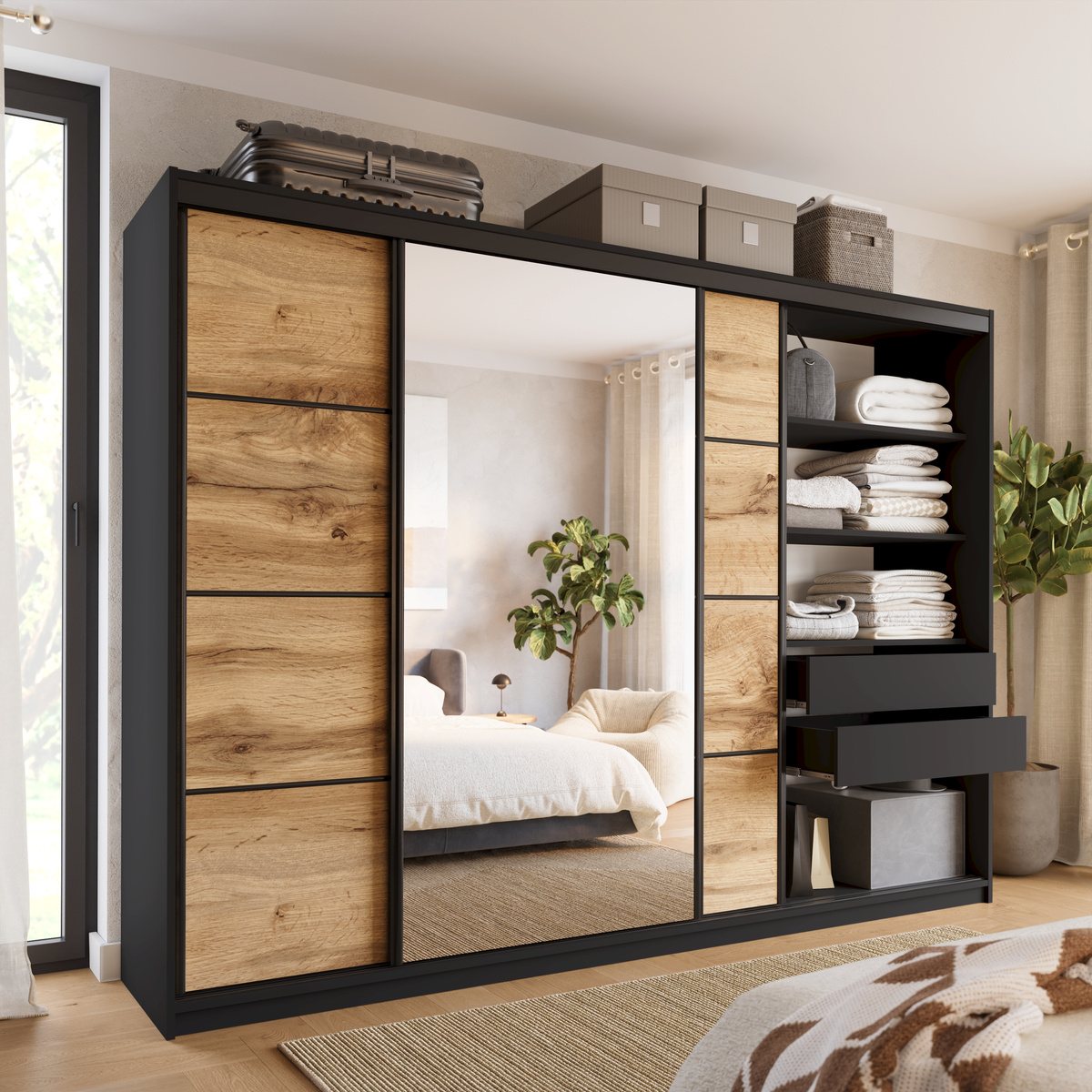 Szafa przesuwna 280 cm dąb wotan LOFT