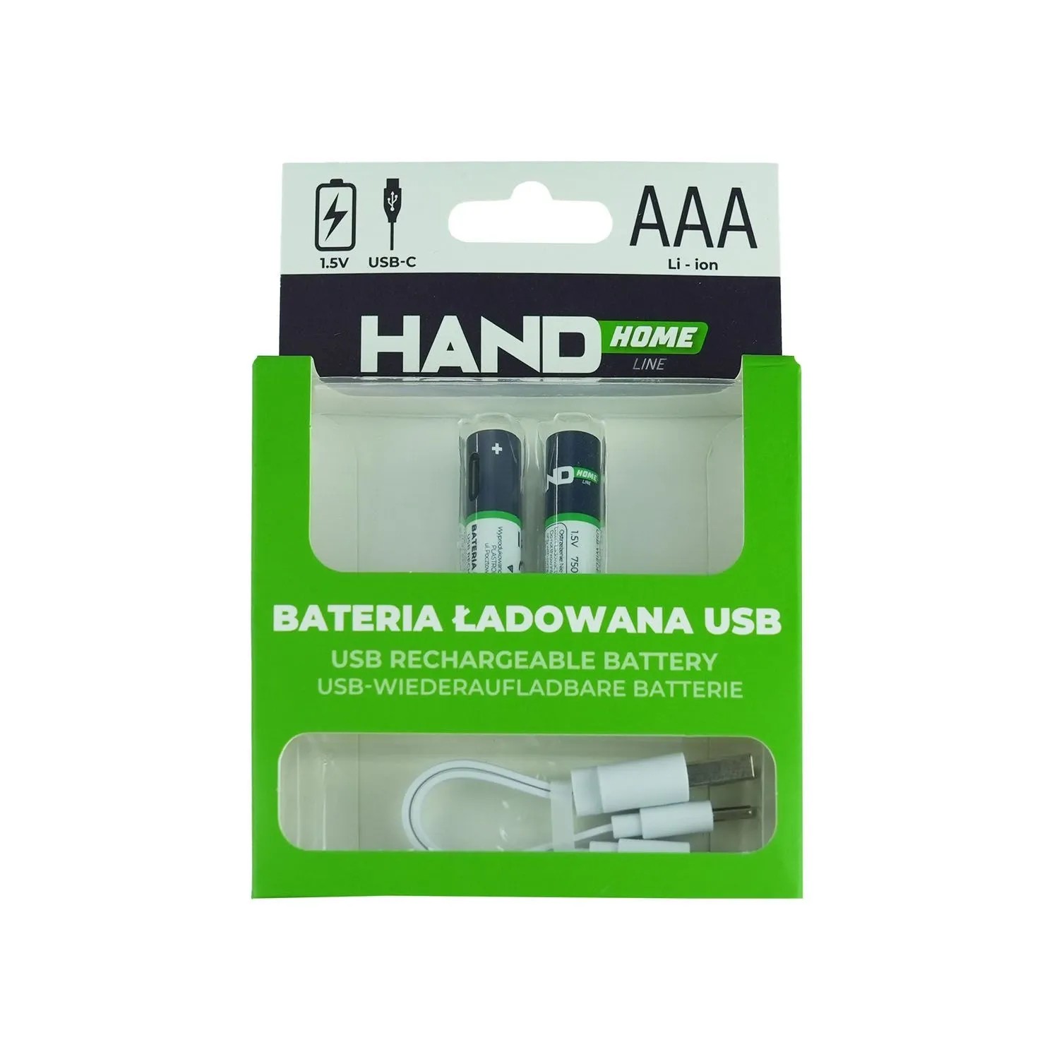 HandHome Bateria ładowana USB-C 2xAAA 750mWh
