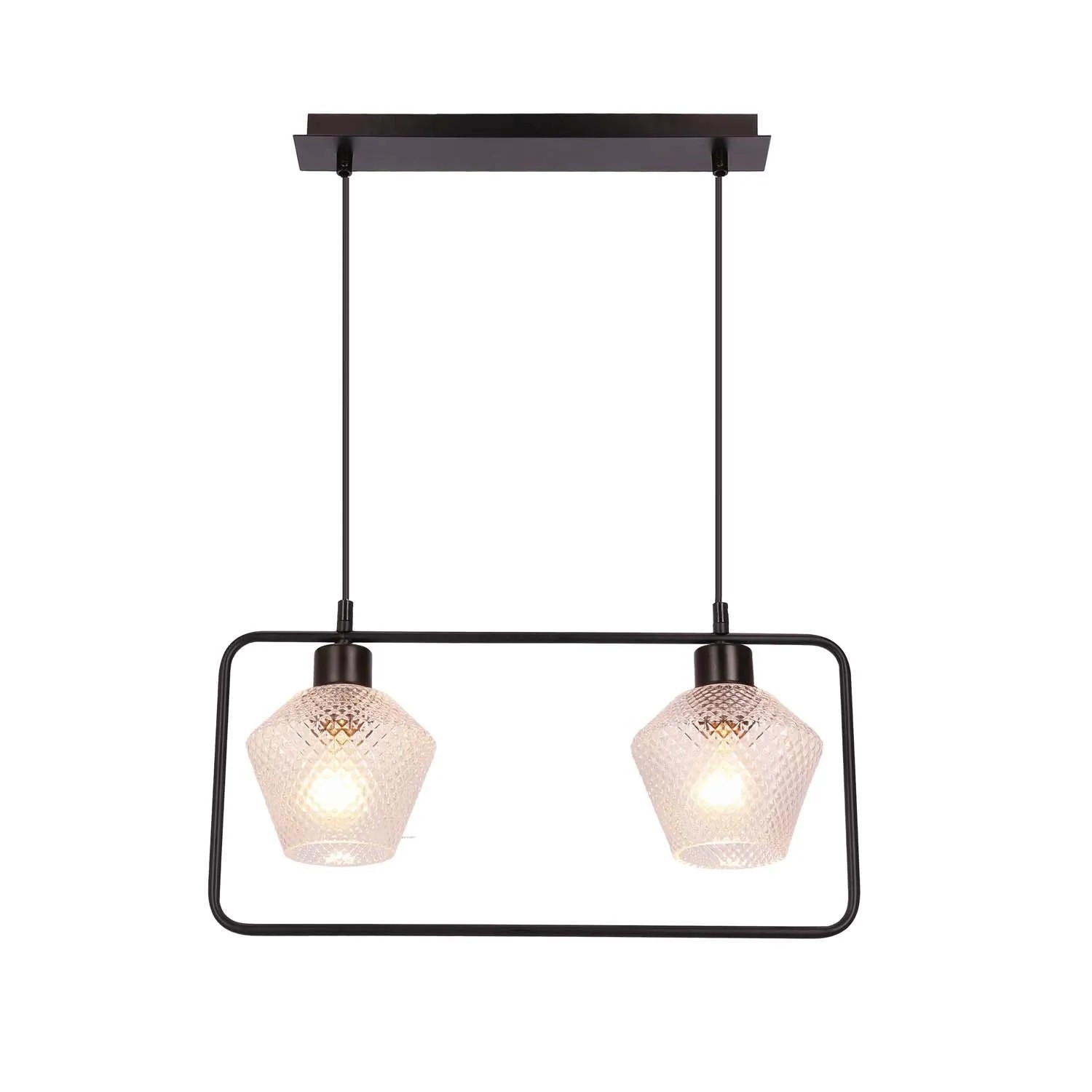 Candellux Lampa wisząca NIKO czarna 2xE27 40W klosz bezbarwny karbowany