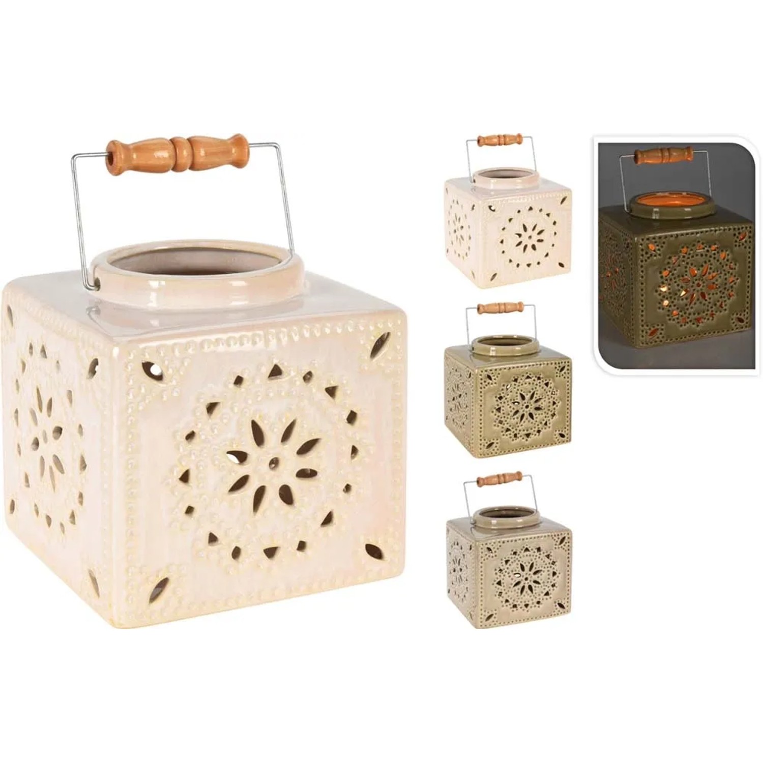 Lampion Ażurowy ceramiczny mix - wys. 16,5 cm