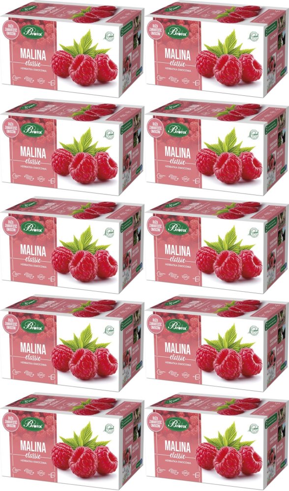 10x Herbata owocowa w torebkach BiFix Classic, malina, 20 sztuk x 2.5g