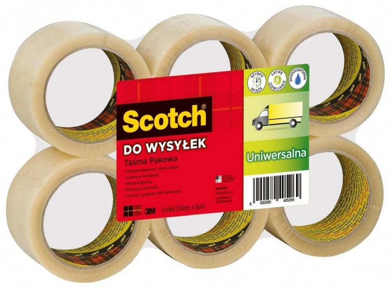 6x Taśma pakowa Scotch 371, do wysyłek, 50mmx66m, transparentny