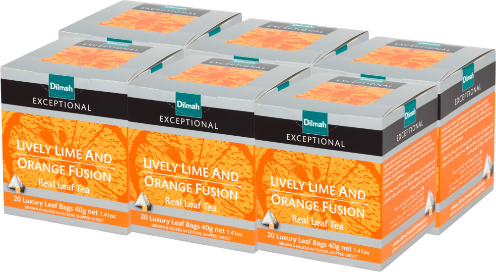 6x Herbata czarna w piramidkach Exceptional Dilmah Lively Lime and Orange Fusion, kardamon i pomarańcza, 20 sztuk x 2g