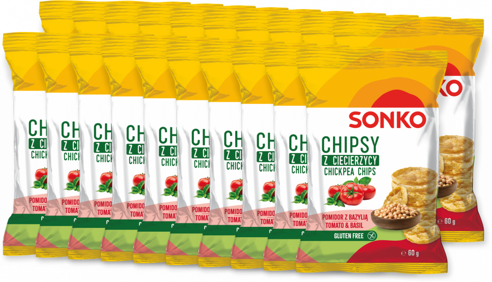 20x Chipsy z ciecierzycy Sonko, pomidor z bazylią, 60g