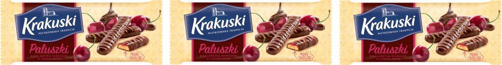 3x ciastka paluszki z galaretką Krakuski, wiśniowy, 144g