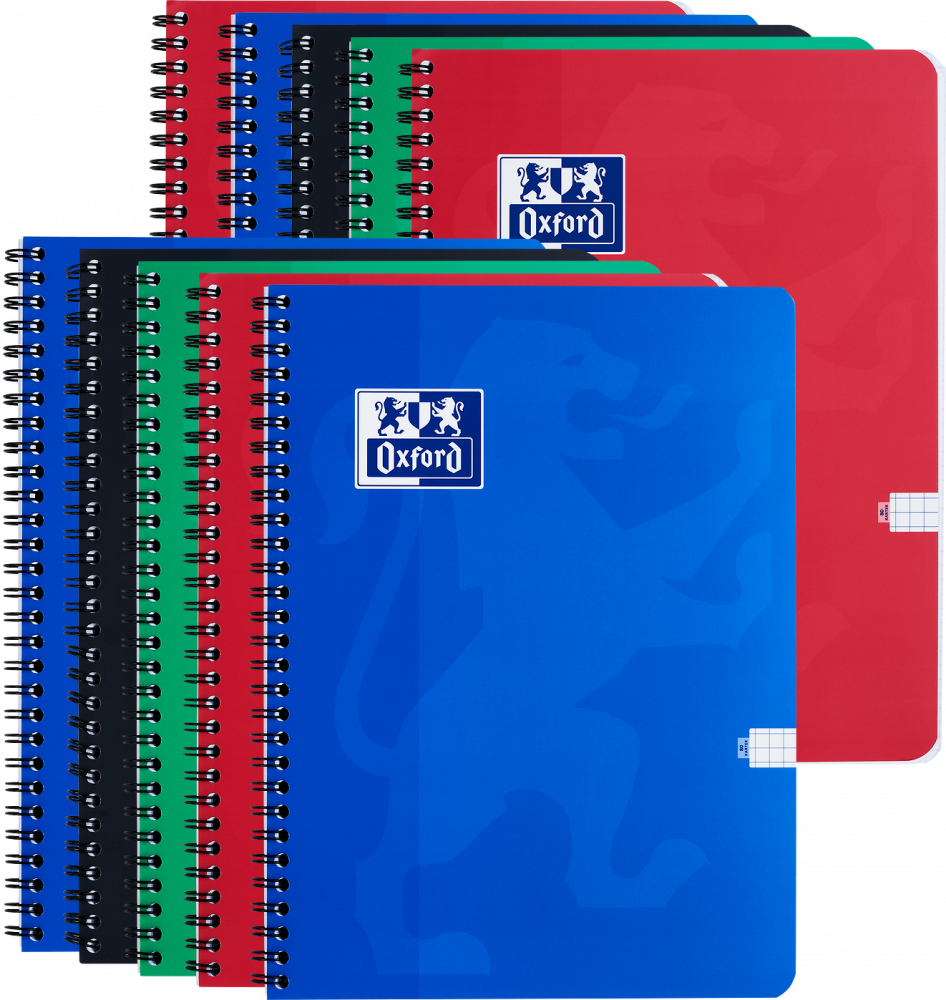 10x Kołonotatnik Oxford Esse, B5, w kratkę, 80 kartek, okładka kartonowa, mix kolorów