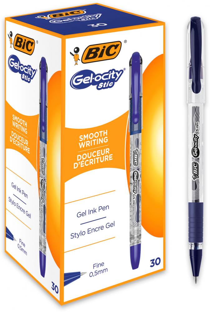 Długopis żelowy Bic Gel-ocity Stic, 0.5mm, 30 sztuk, niebieski