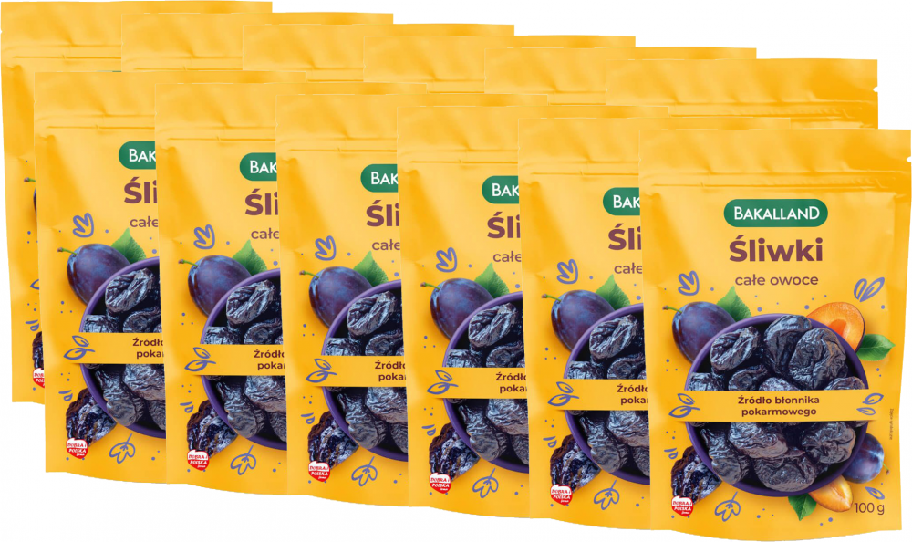 12x Śliwki suszone całe owoce Bakalland, 100g