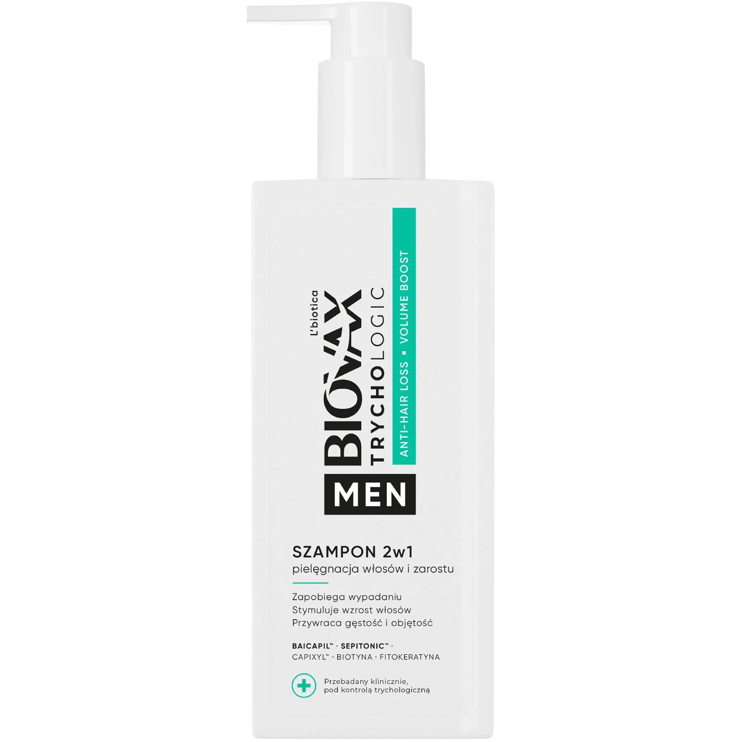 Biovax trychologic men - szampon anti-hair loss volume boost 2w1, 200 ml