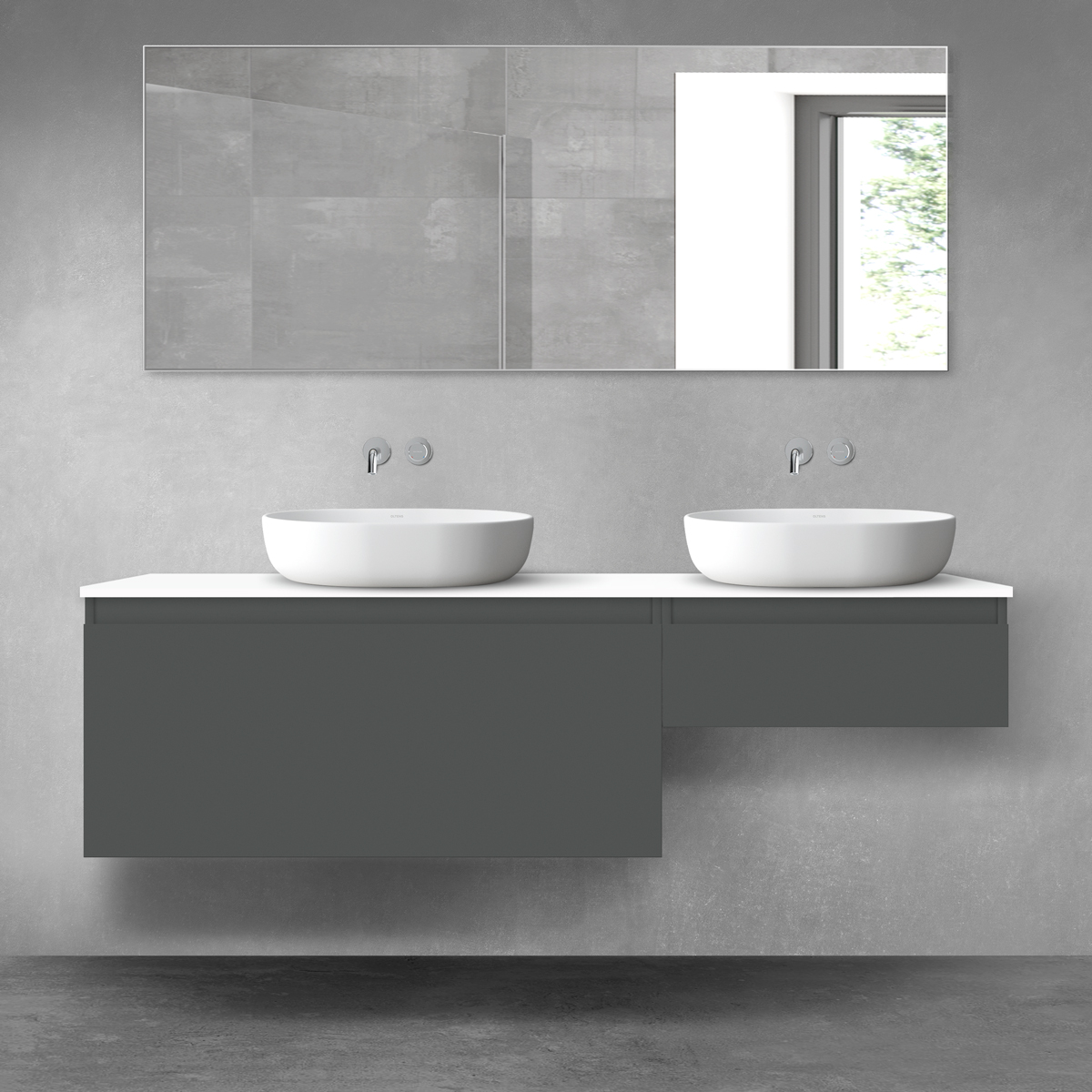 Oltens Vernal zestaw mebli łazienkowych 160 cm z blatem grafit mat/biały połysk 68353400 - Wysyłka w 24h