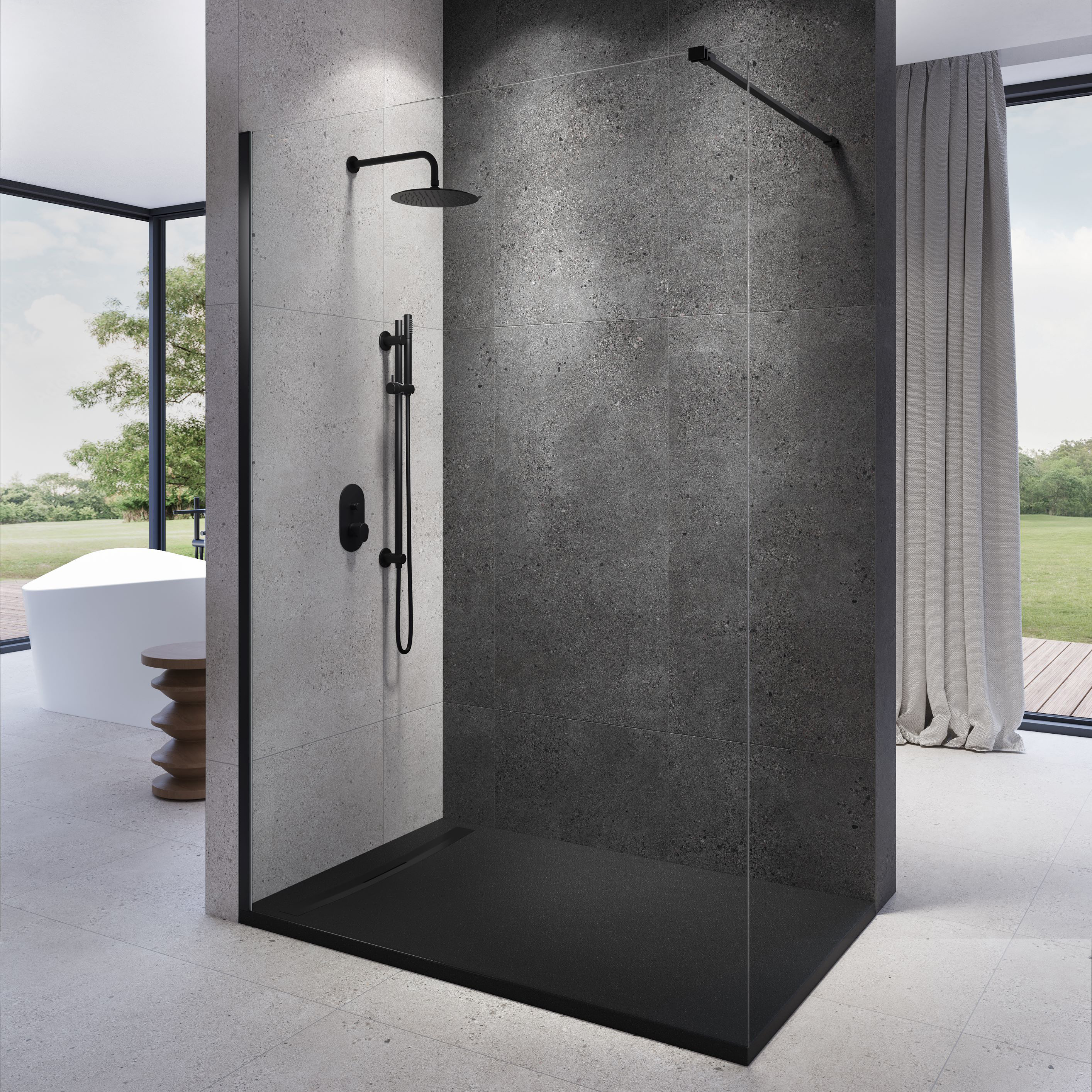 Meissen Keramik Kontra ścianka prysznicowa walk-in 140 cm czarny mat/szkło przezroczyste S169-008