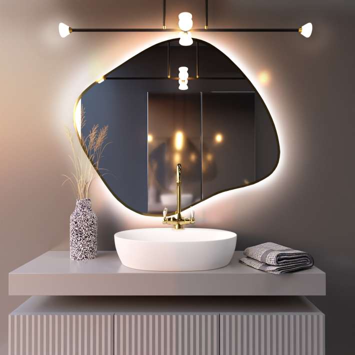 Baltica Design Tiny Borderbright Stain III lustro 50x36 cm z oświetleniem LED złote barwa ciepła