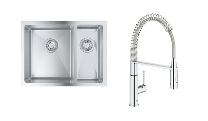 Zestaw Grohe K700 zlewozmywak stalowy 59,5x45 cm i bateria kuchenna Get chrom (31577SD1, 30361000) - Wysyłka w 24h