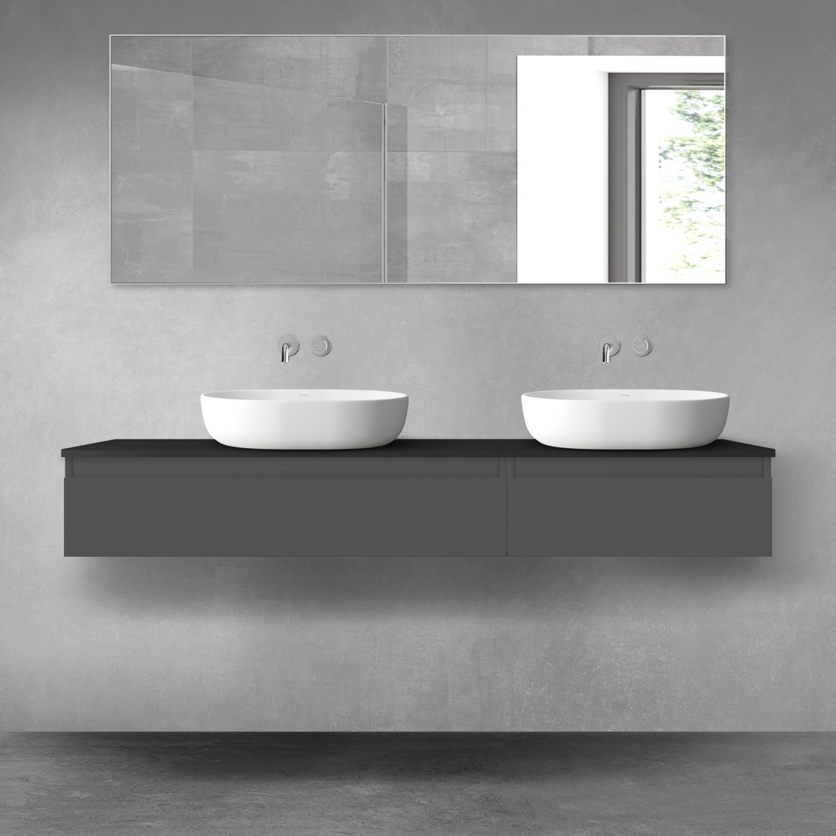 Oltens Vernal zestaw mebli łazienkowych 160 cm z blatem grafit mat/czarny mat 68358400 - Wysyłka w 24h
