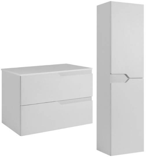 Zestaw Rodan Modern szafka 80x46x57 cm podumywalkowa wisząca z blatem i szafka 35x27x136 cm boczna wisząca biała (5906154451918, ...