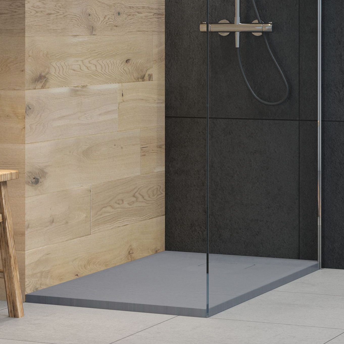 Oltens Bergytan brodzik 120x80 cm prostokątny RockSurface szary beton 15103700 - Wysyłka w 24h
