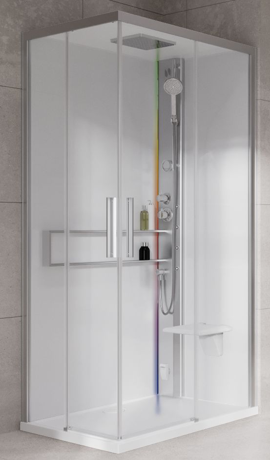 Novellini Glax 2 2.0 A kabina z hydromasażem 100x80 cm prawa parowa z brodzikiem srebrna G22A108DT5-1BB