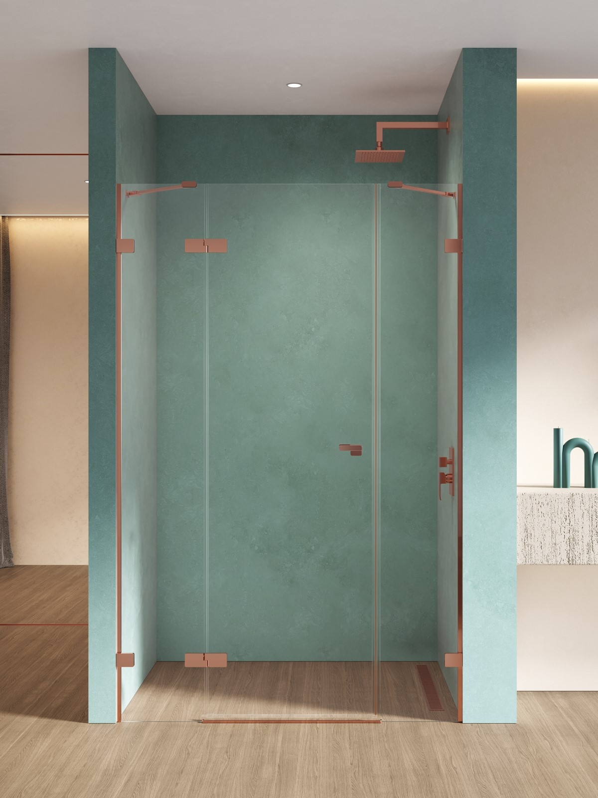 New Trendy Eventa Copper Shine drzwi prysznicowe 110 cm uchylne lewe miedź połysk/szkło przezroczyste EXK-6362