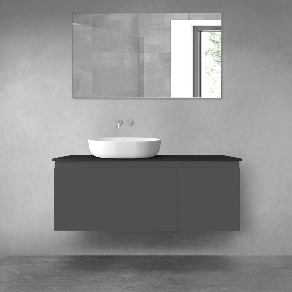 Oltens Vernal zestaw mebli łazienkowych 120 cm z blatem grafit mat/czarny mat 68256400 - Wysyłka w 24h