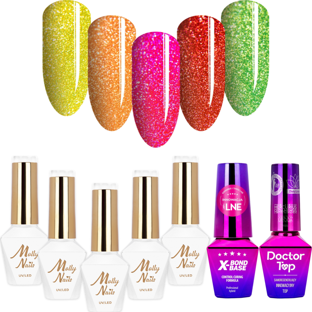 Zestaw Do Paznokci Skittle Nails Flashy MollyNails + baza i top 7w1