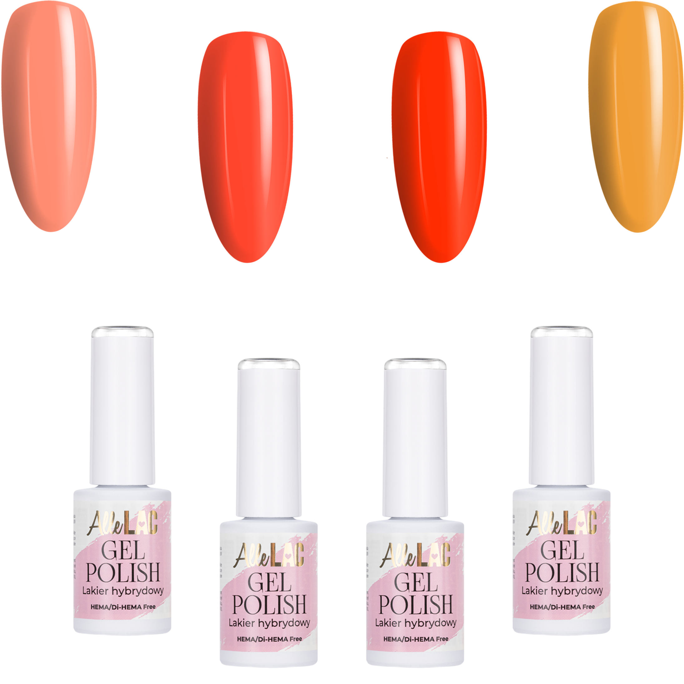 4x Lakier Hybrydowy ALLELAC 6g Oranges ZESTAW 4w1