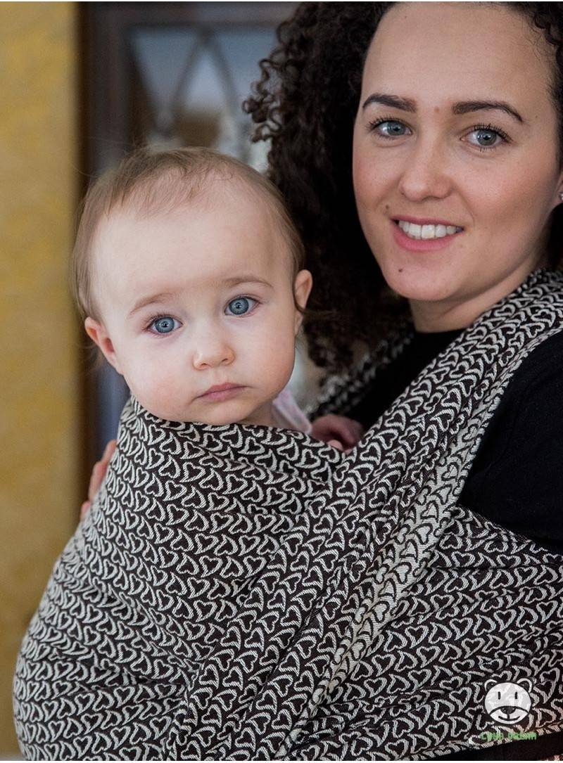 Chusta do noszenia dzieci LITTLE HEARTS BAMBOO (ecru) - 60% Bawełna 40% Bambus, splot żakardowy M (4,2 metra)