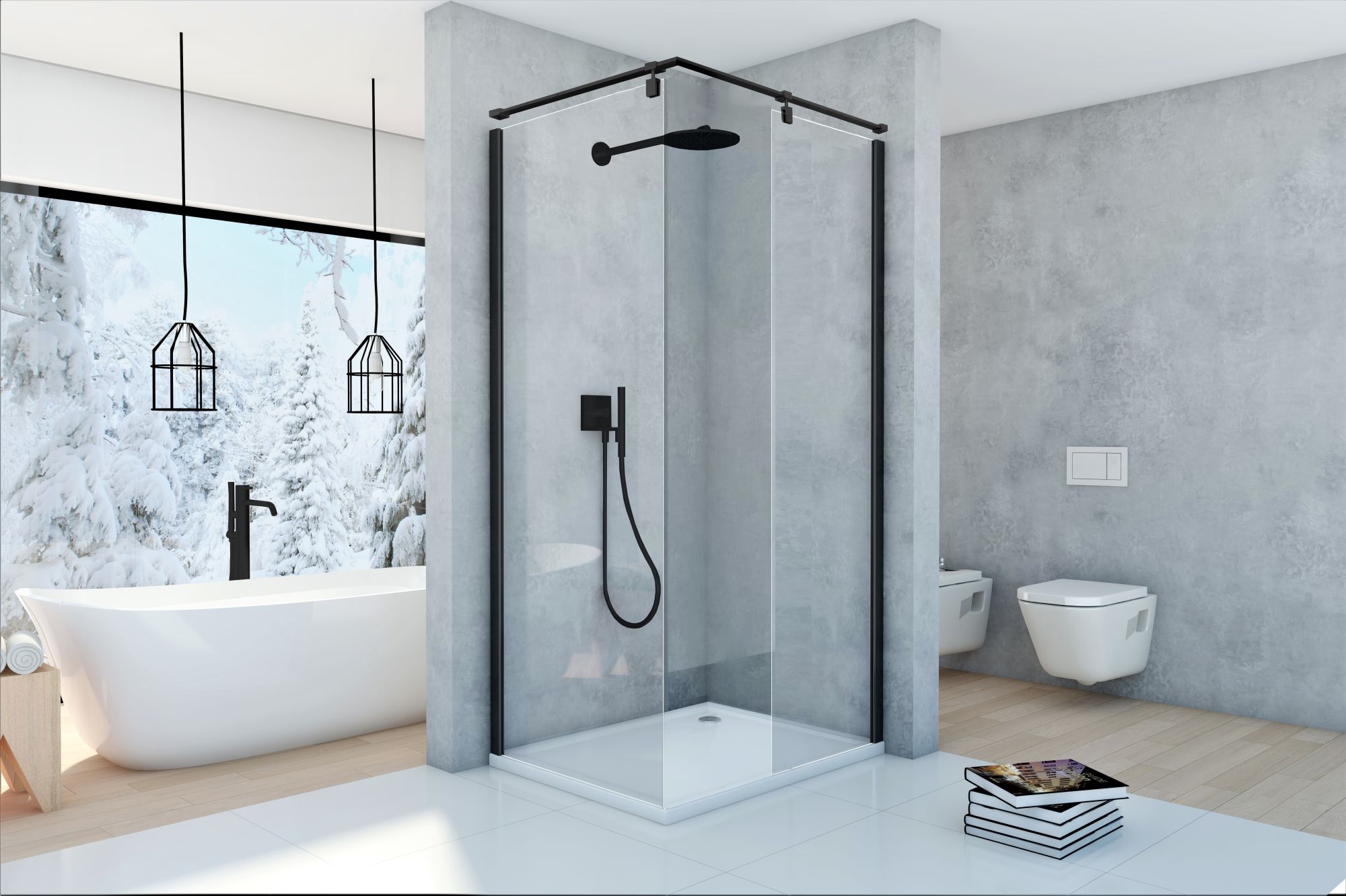 Darmowa Dostawa - Kabina prysznicowa walk-in 140x100 cm prostokątna czarny mat/szkło przezroczyste Sea-Horse Creative BKP257T1014K