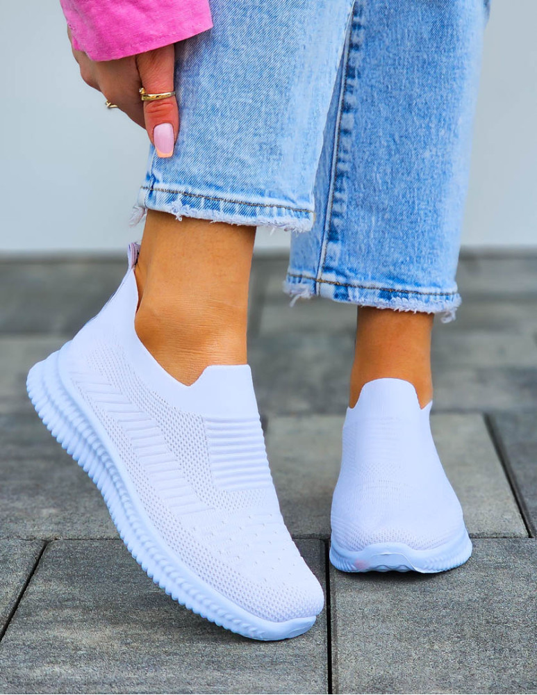 Lekkie Białe Buty Sportowe Damskie Wsuwane Soft