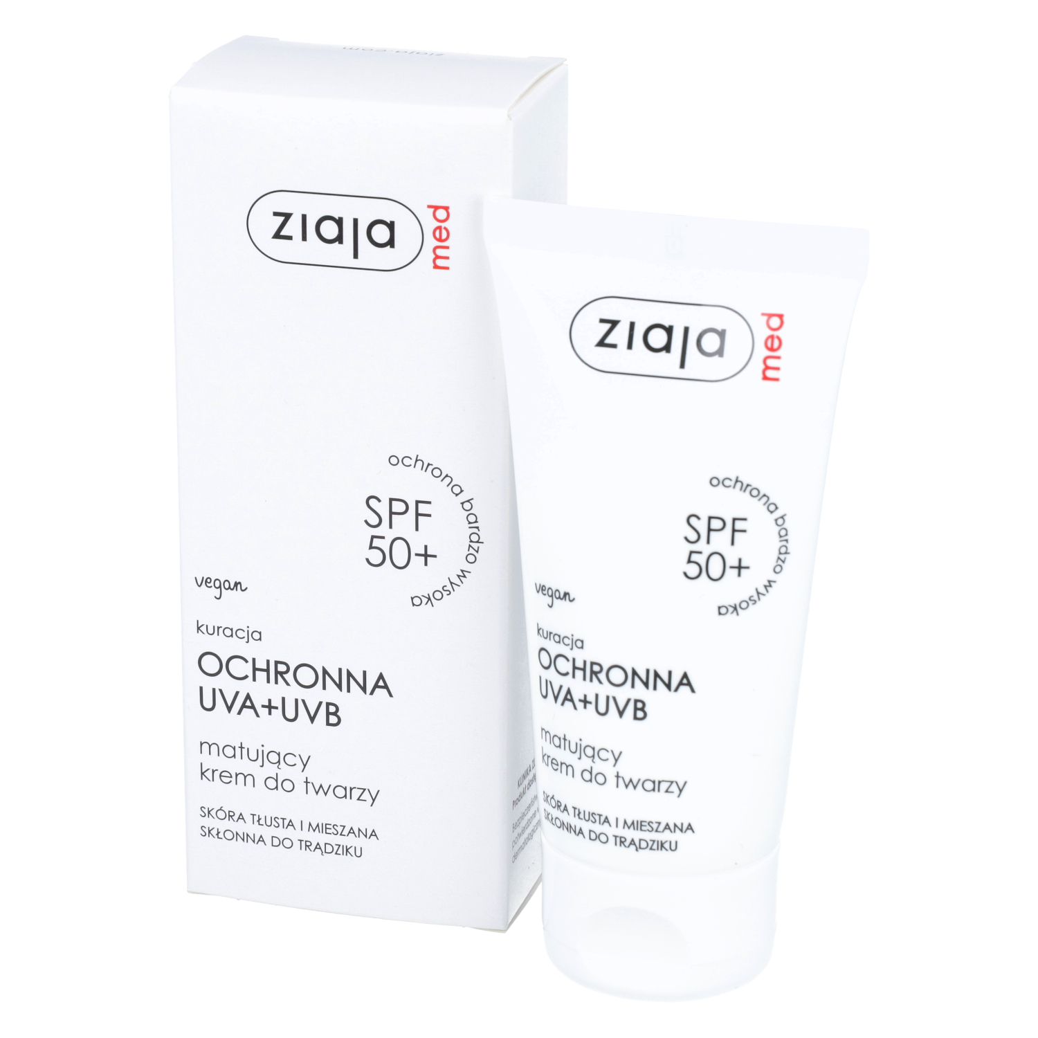 Ziaja med - kuracja ochronna uva + uvb, spf 50+, matujący krem do twarzy, 50 ml