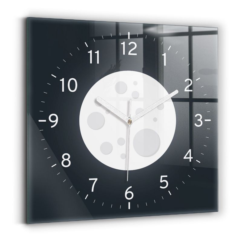 Zegar szklany białe wskazówki Wallfluent 30x30 cm Pełnia Księżyca 1 szt.